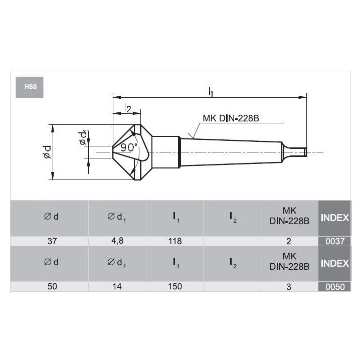 Pogł. stożkowy DIN-335-D 50 HSS MK3